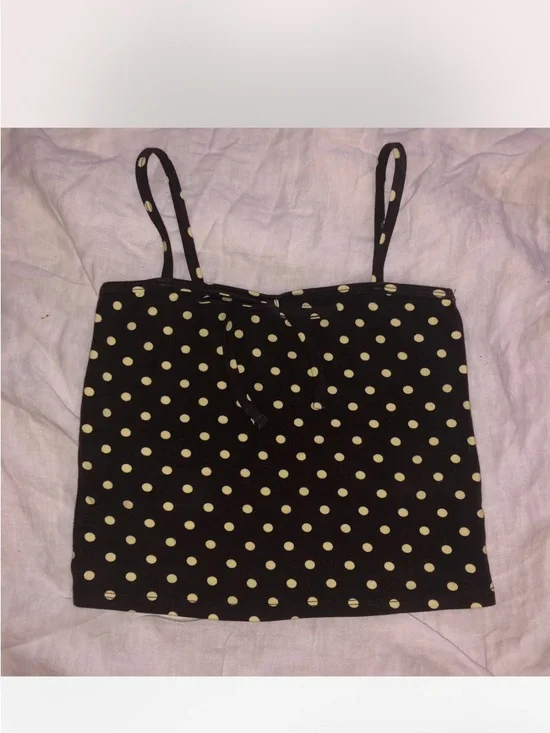 Black Polka Dot Cropped Tank Top - Cream Dots - Picture 6 of 8